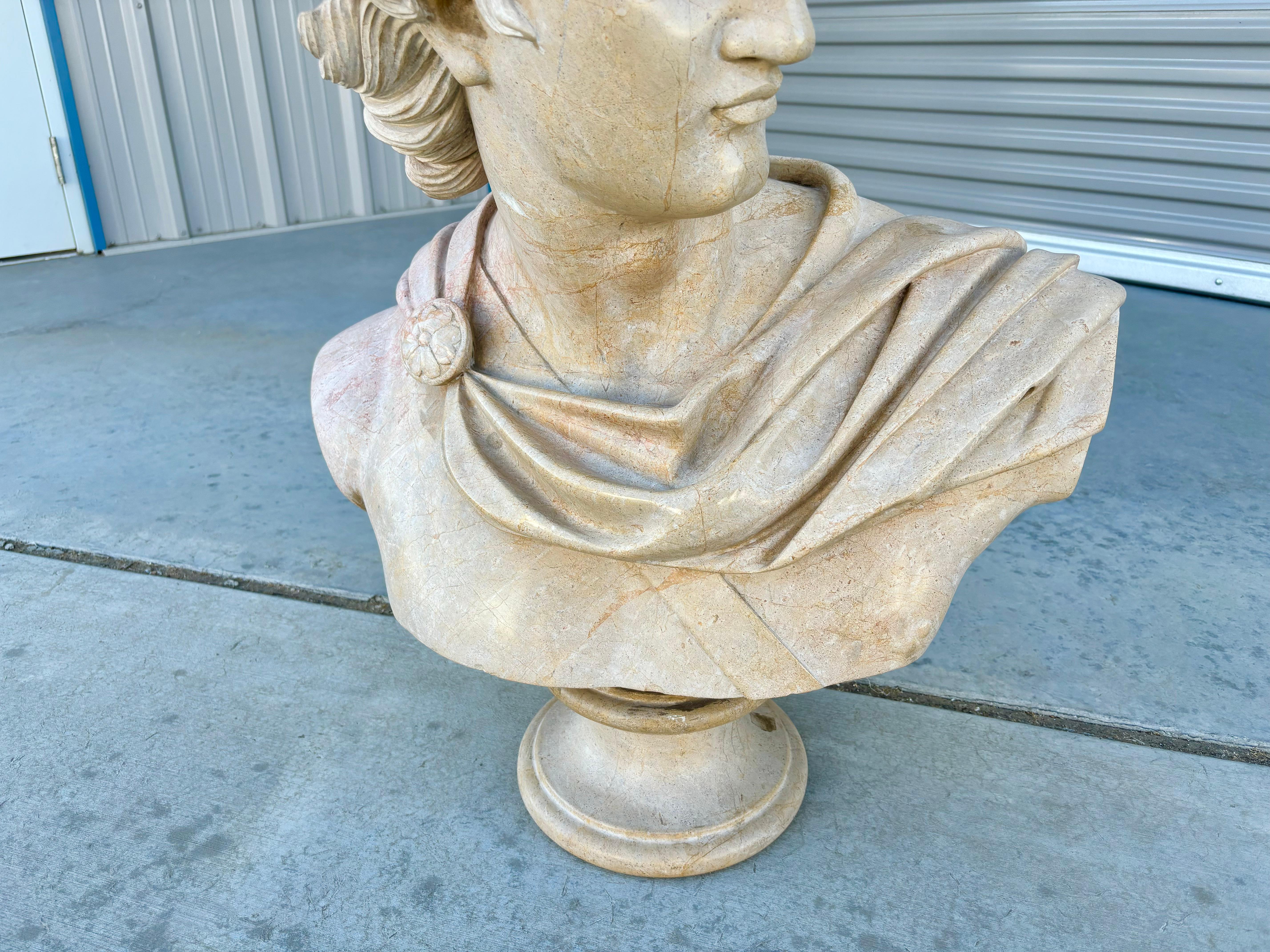 Vintage Classical Style Marble Bust of Apollo In Good Condition For Sale In North Hollywood, CA