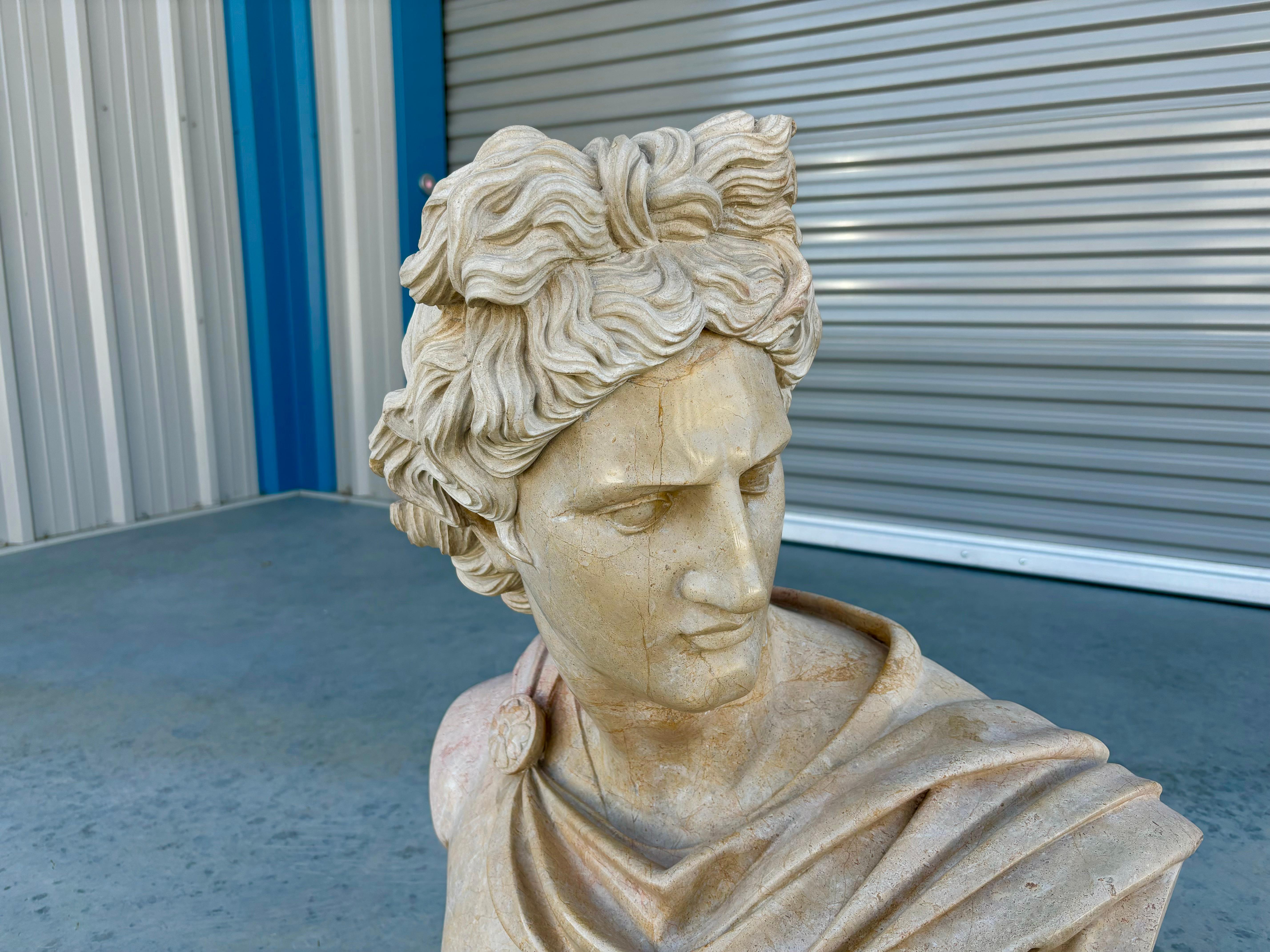 Vintage Classical Style Marble Bust of Apollo For Sale 1