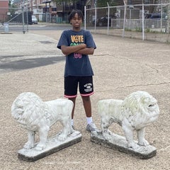 Vintage Classical Style Standing Lion Cement Guardian Entry Garden Statue - Pair