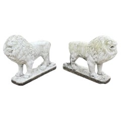 Vintage Classical Style Standing Lion Cement Guardian Entry Garden Statue - Pair