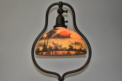 Vintage Classique Arts & Crafts Harp Floor Lamp Painted Shade Water, Cranes