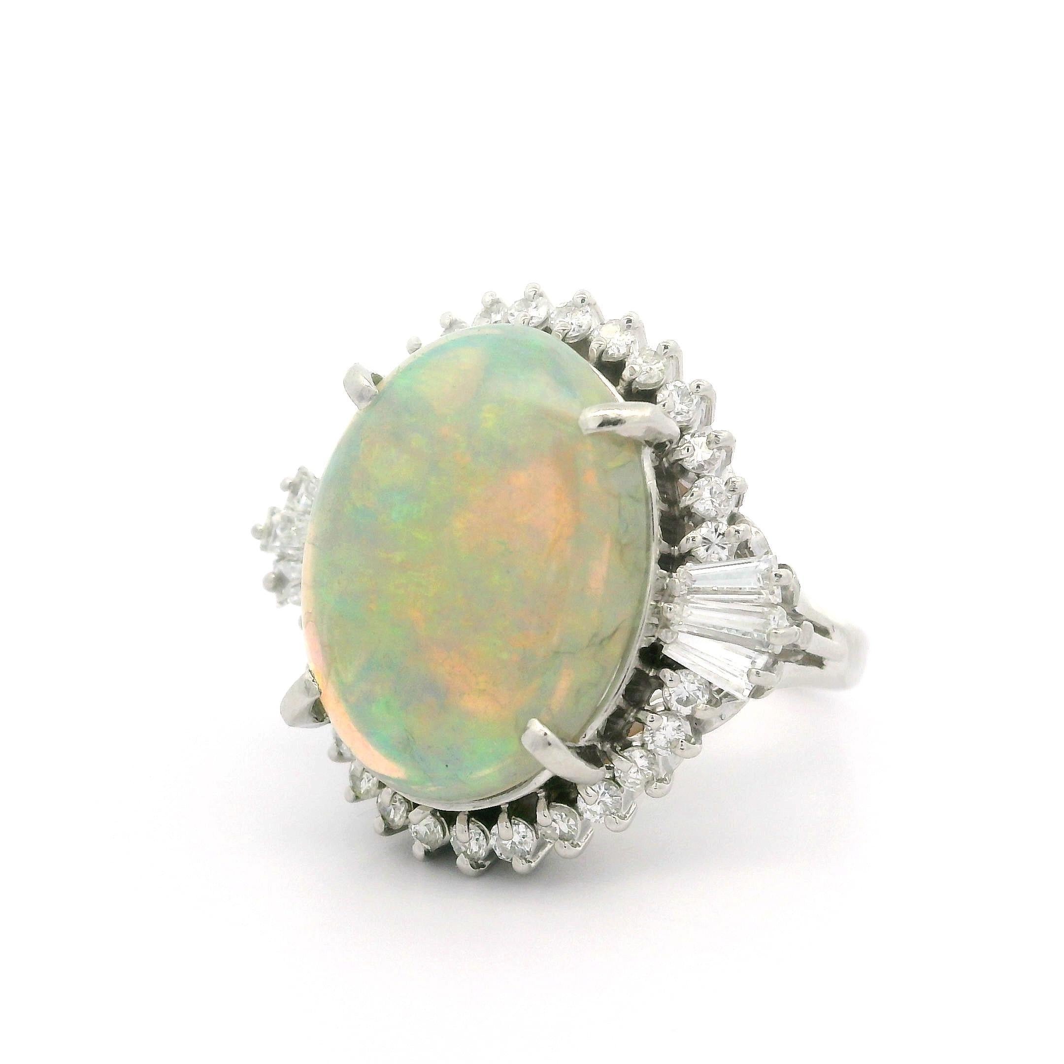 Women's Vintage Classy Platinum 5.92ct Exceptional Color Opal Diamond Halo Cocktail Ring For Sale
