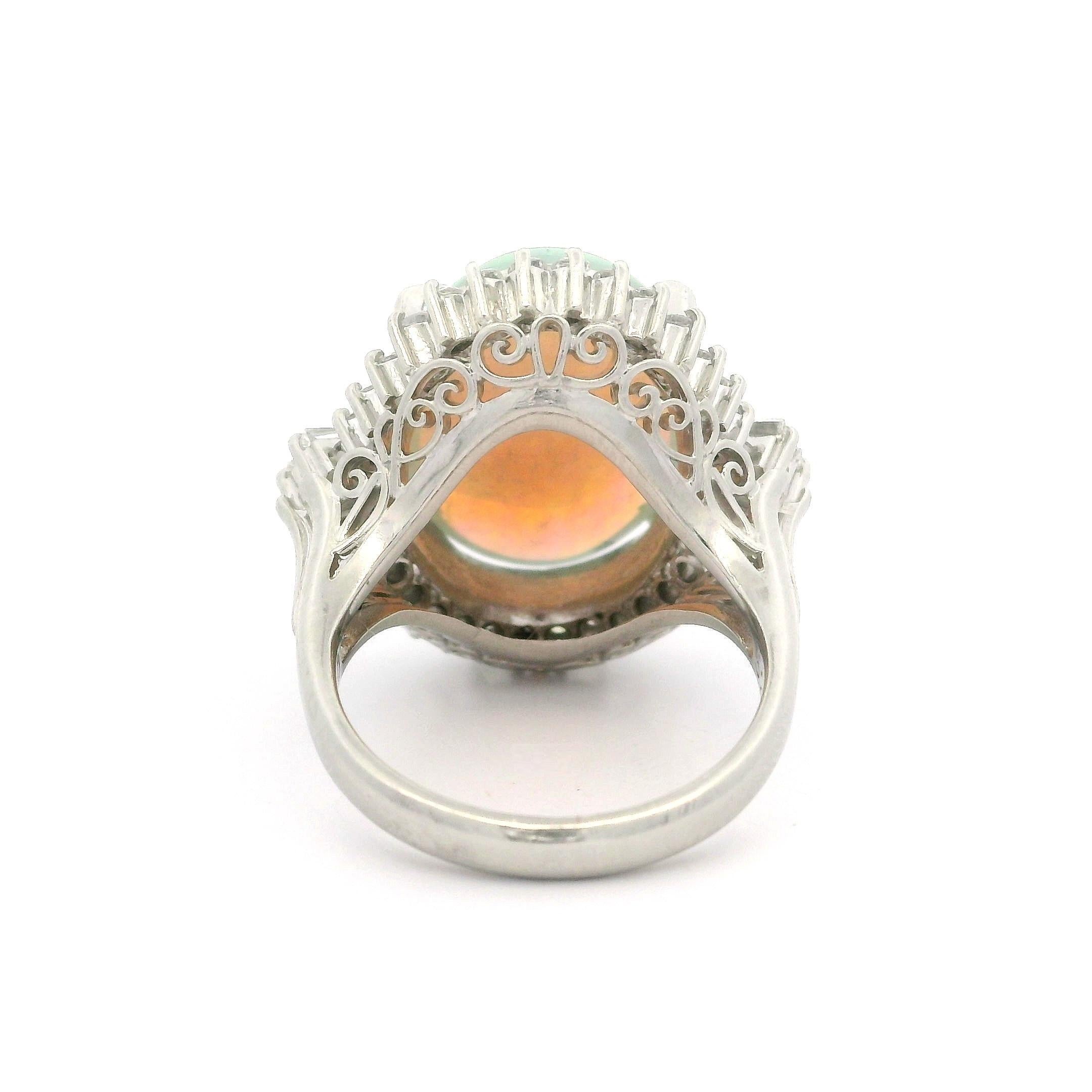 Vintage Classy Platinum 5.92ct Exceptional Color Opal Diamond Halo Cocktail Ring For Sale 2