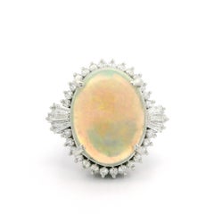 Vintage Classy Platinum 5.92ct Exceptional Color Opal Diamond Halo Cocktail Ring