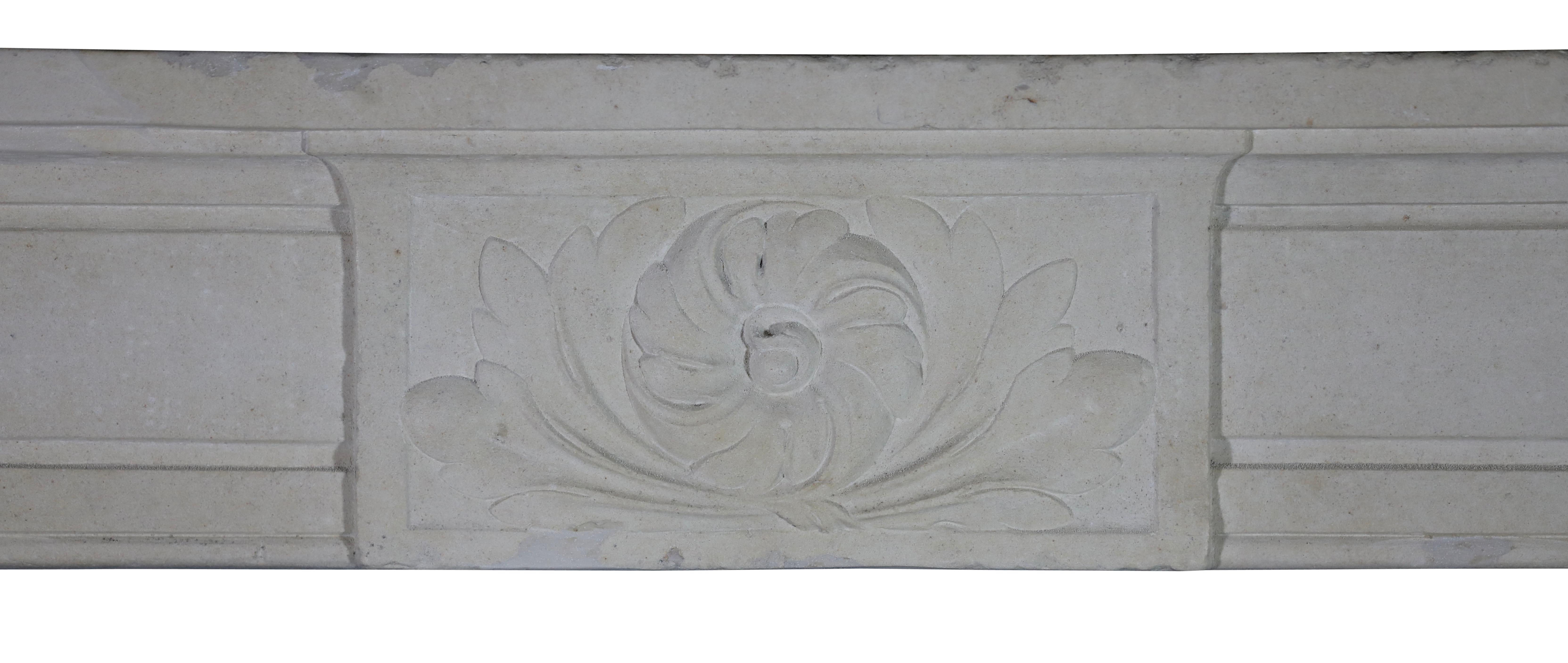 Hand-Carved Vintage Classy White Fireplace Surround in Limestone For Sale