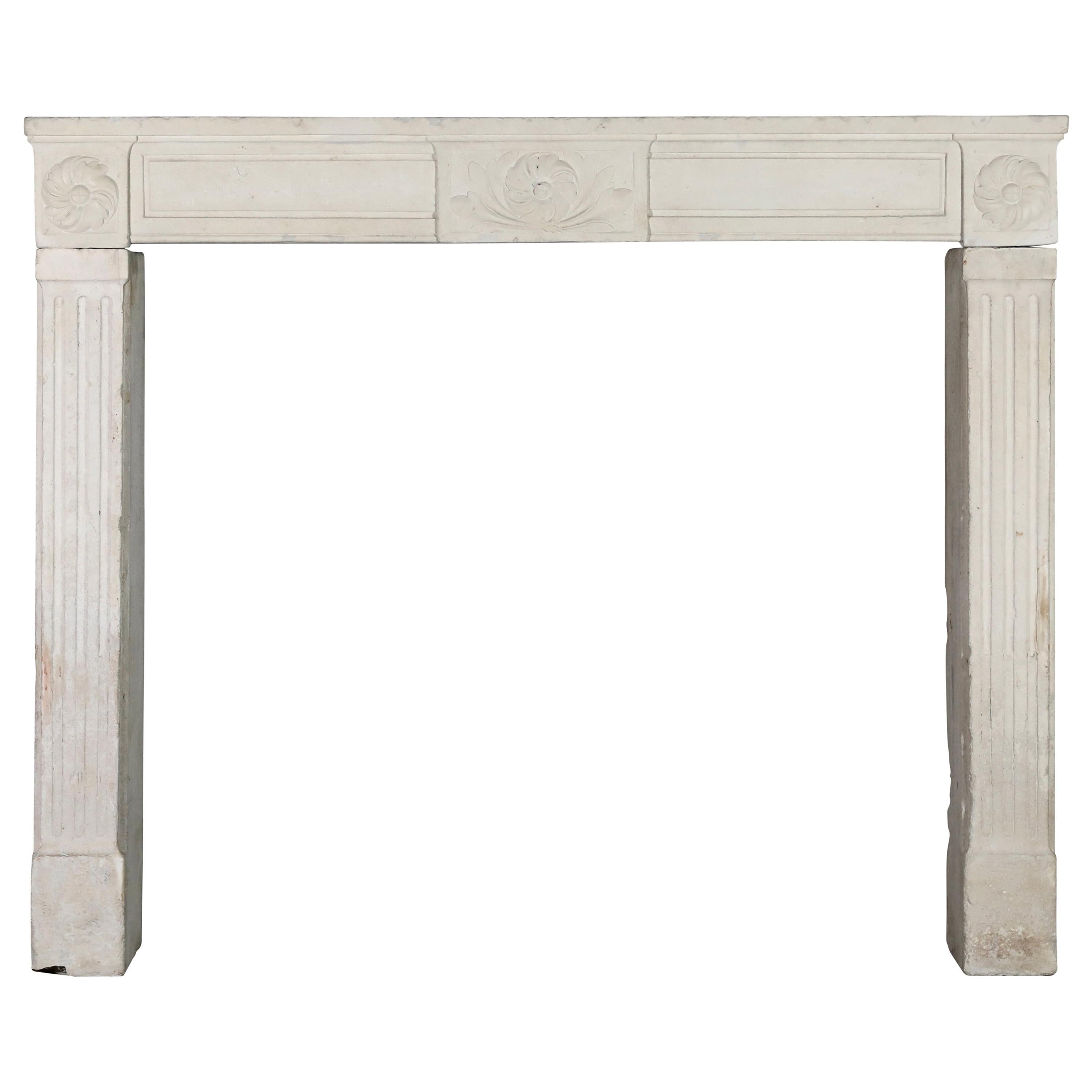 Vintage Classy White Fireplace Surround in Limestone For Sale