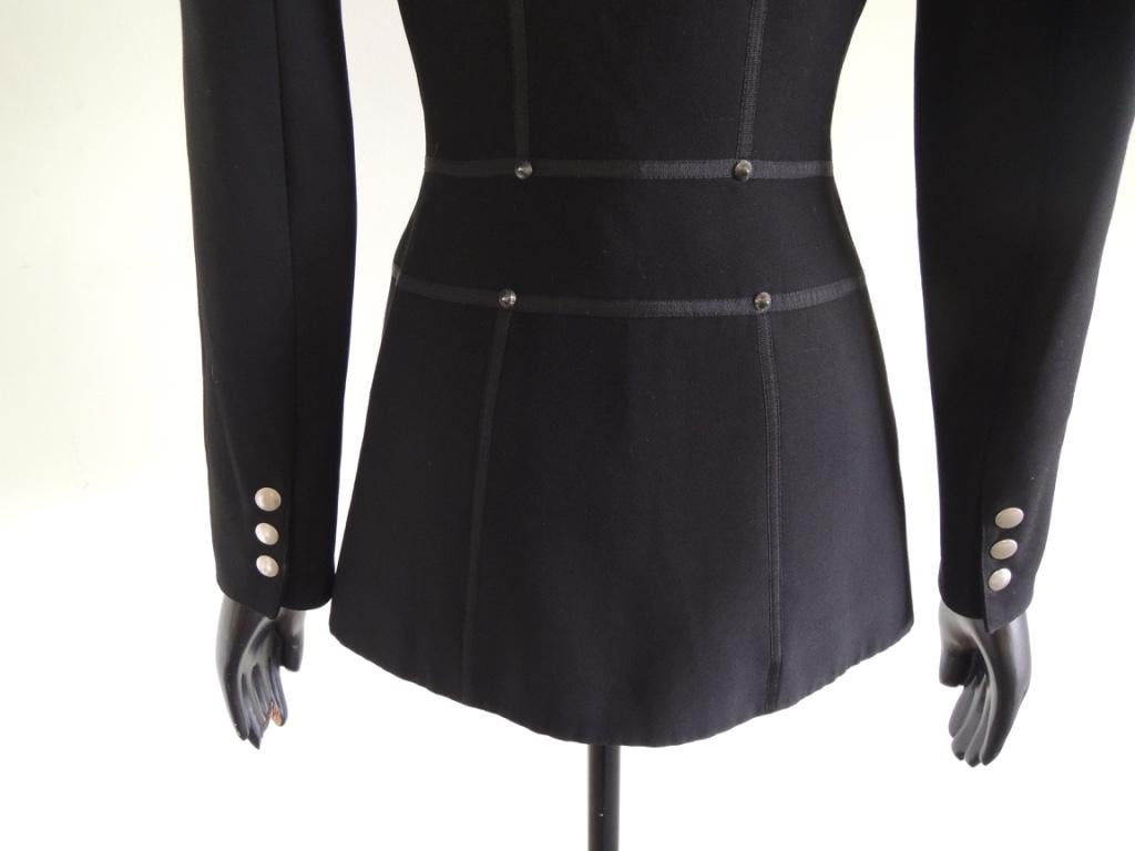 Vintage Claude Montana Black Form Fitting Zip Front Jacket  For Sale 6