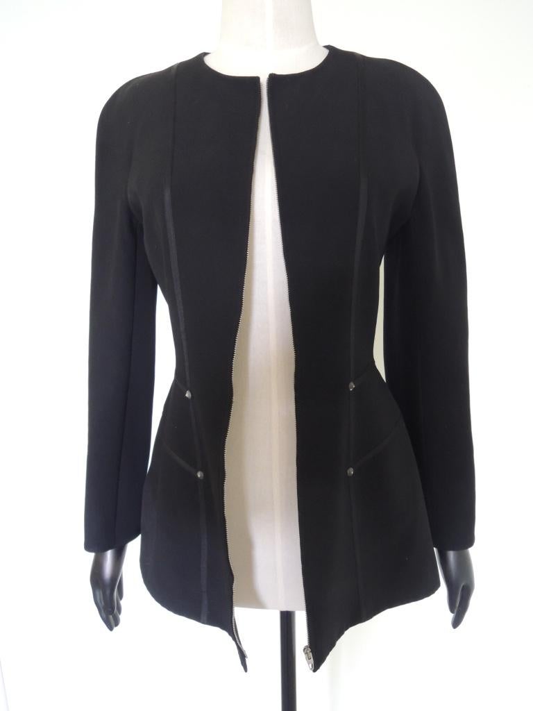 Vintage Claude Montana Black Form Fitting Zip Front Jacket  For Sale 7