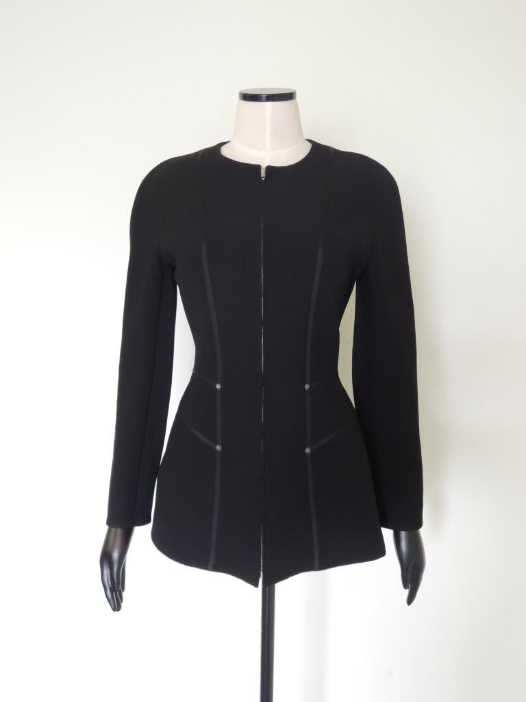 Vintage Claude Montana Black Form Fitting Zip Front Jacket  For Sale 2