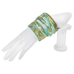 Bracelet Vintage Claude Montana Or Vert Papier Maiche Circa 1980