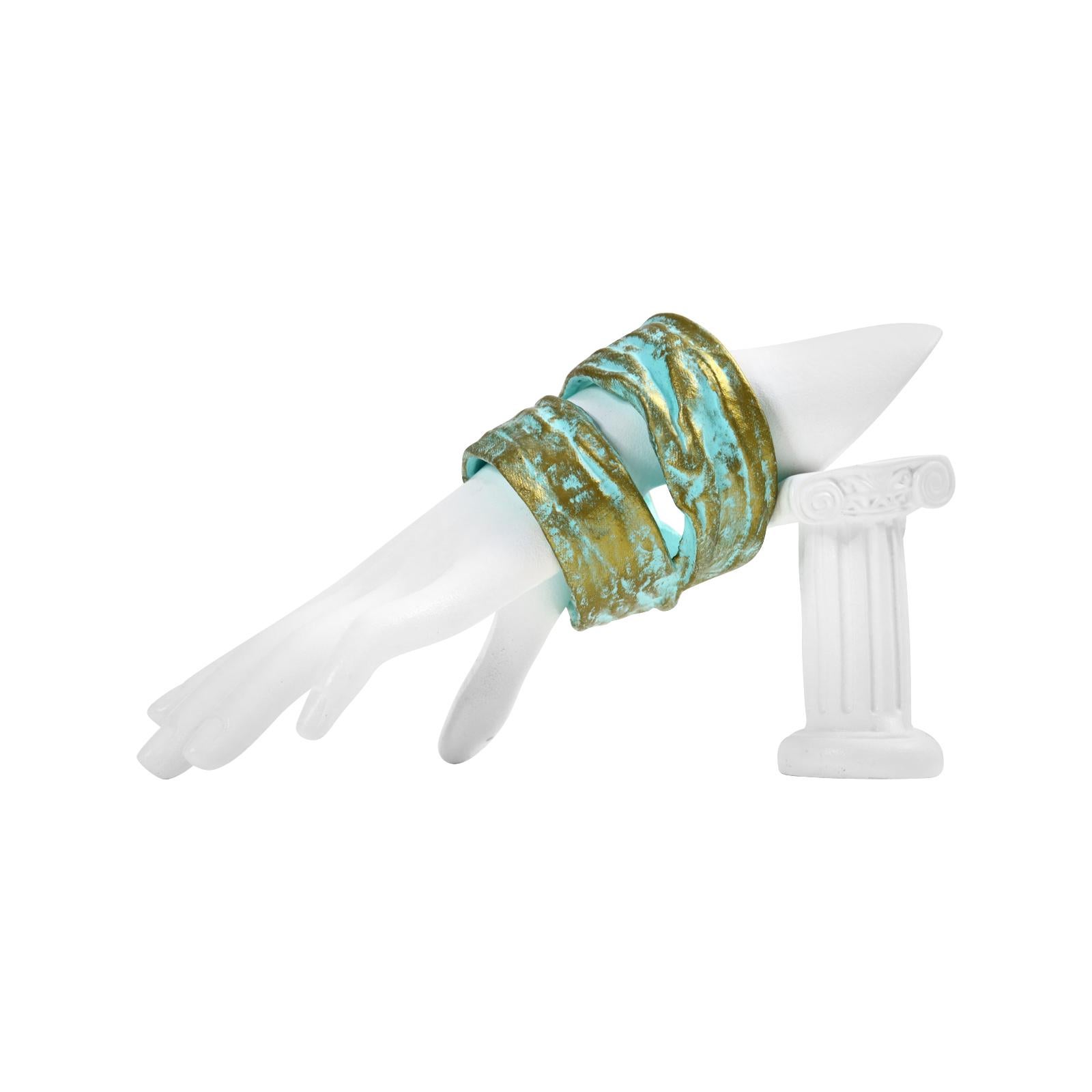 Modern Vintage Claude Montana Gold Green Paper Maiche Bracelet Circa 1980s For Sale