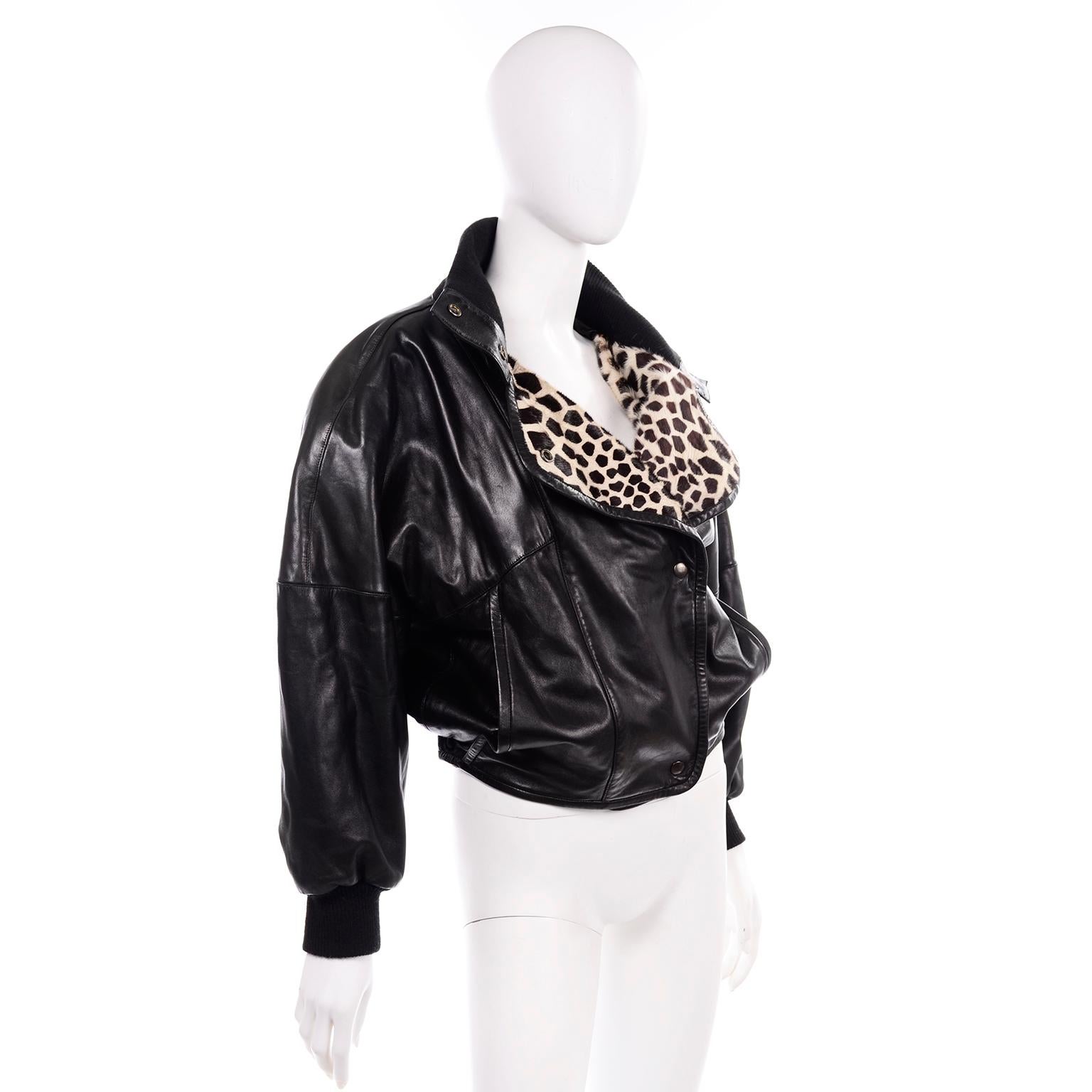 1985 F/W Vintage Claude Montana Ideal Cuir Schwarz Lederjacke W Pony Haar 1