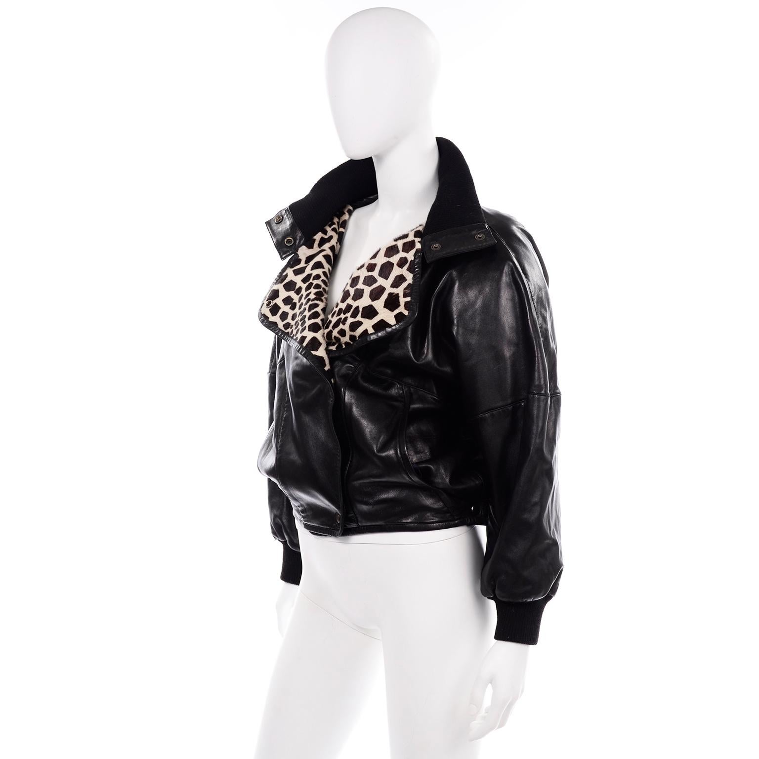 1985 F/W Vintage Claude Montana Ideal Cuir Schwarz Lederjacke W Pony Haar 5