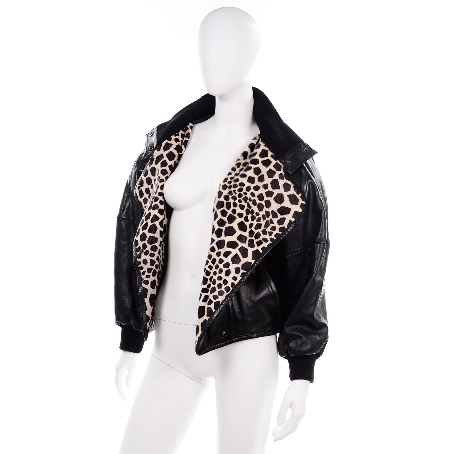 1985 F/W Vintage Claude Montana Ideal Cuir Schwarz Lederjacke W Pony Haar 6