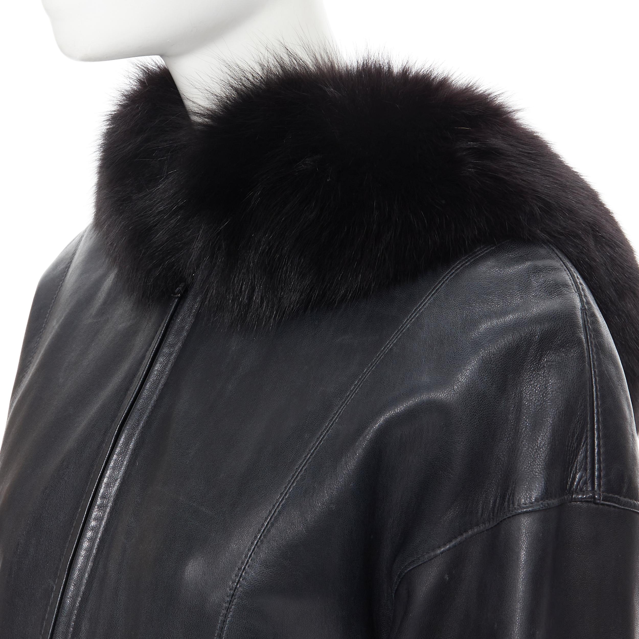 vintage CLAUDE MONTANA IDEAL CUIR fox fur hood fit flared leather jacket FR38 S Reference: GIYG/A00002 
Brand: Ideal Cuir 
Designer: Clauda Montana 
Material: Leather 
Color: Black 
Pattern: Solid 
Closure: Zip 
Extra Detail: Fox fur trimming along