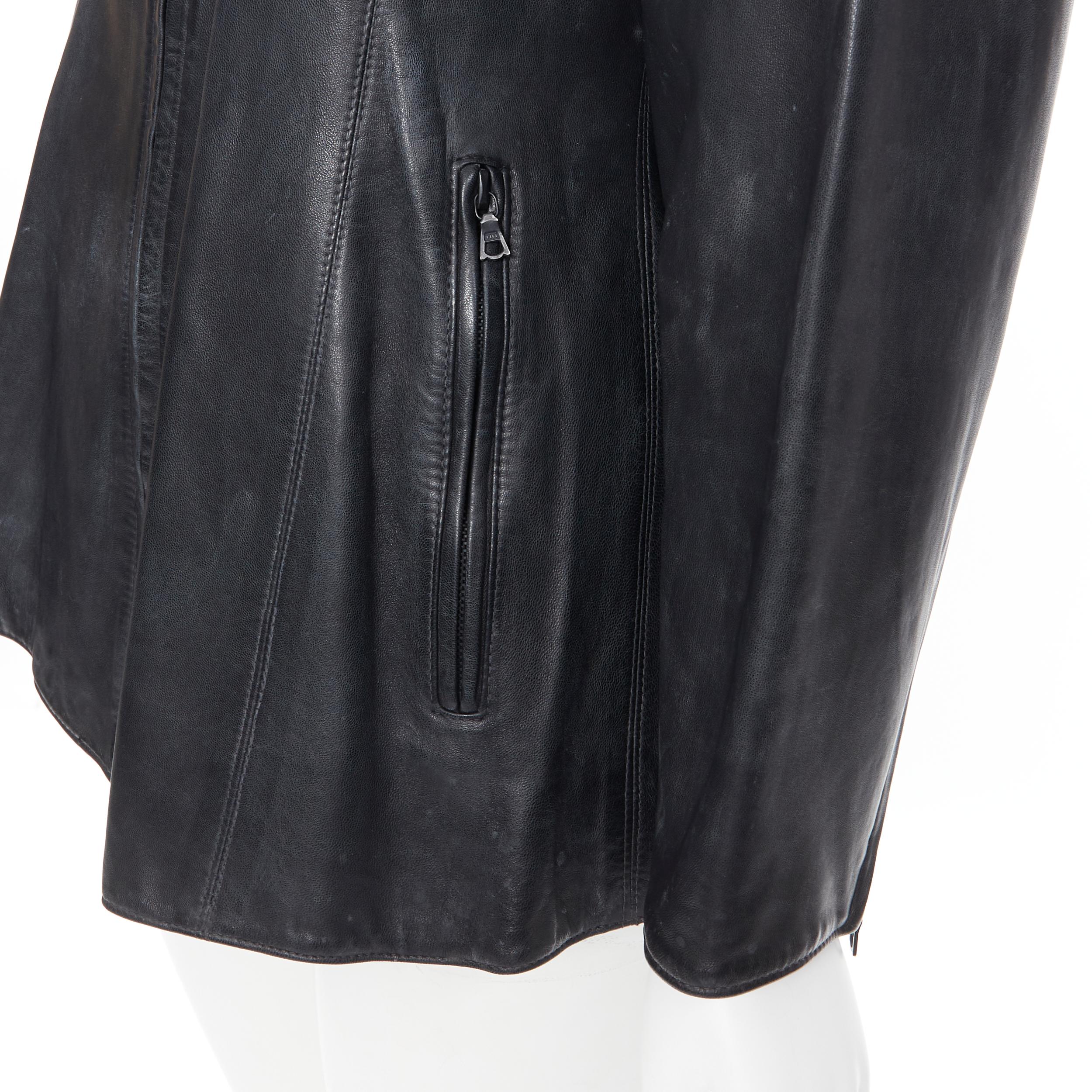 vintage CLAUDE MONTANA IDEAL CUIR fox fur hood fit flared leather jacket FR38 S 1