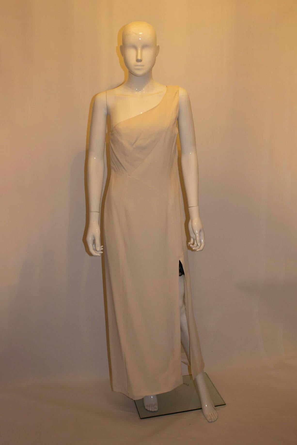 Vintage Claude Montana Ein-Schulter-Krepp-Kleid (Braun) im Angebot