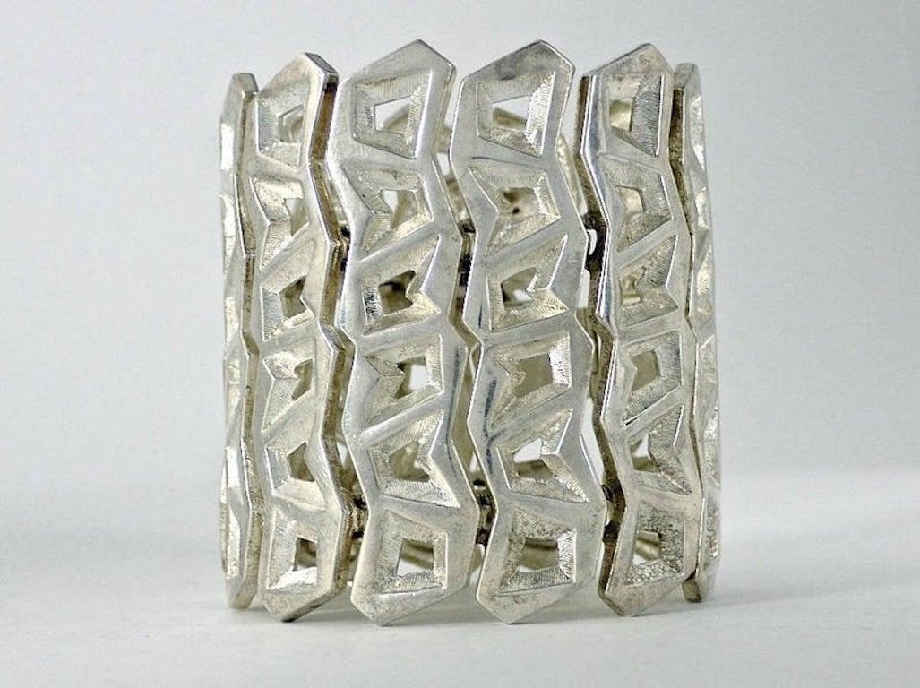 Vintage CLAUDE MONTANA Pour Marie Paris Geometric Articulated Silver Cuff Bracel 2