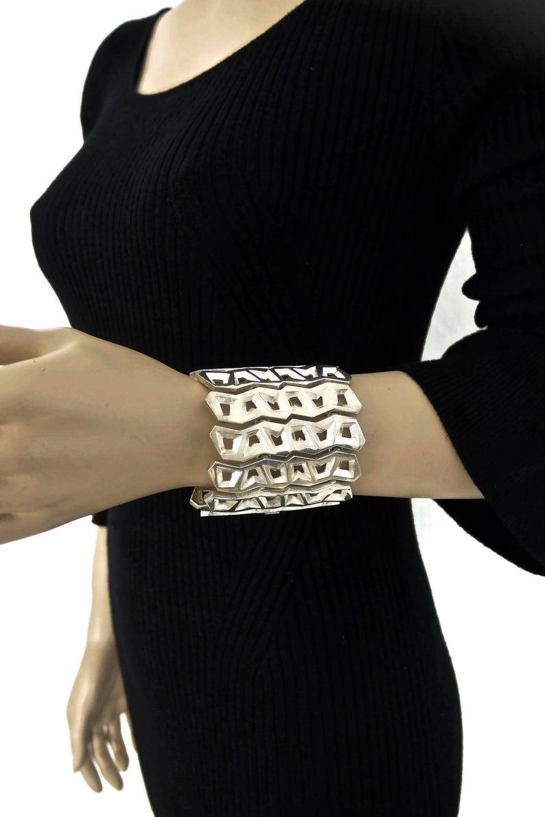 Vintage CLAUDE MONTANA Pour Marie Paris Geometric Articulated Silver Cuff Bracel 3