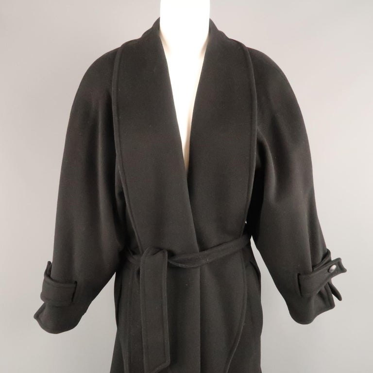 Vintage CLAUDE MONTANA Size 8 Black Wool Shawl Collar Over Coat at 1stDibs