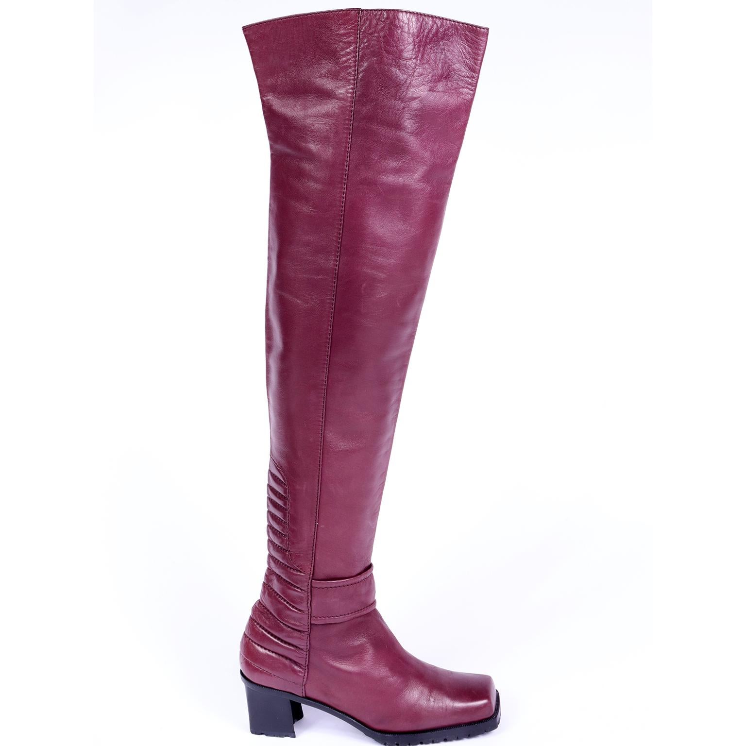 Women's Vintage Claude Montana Thigh High Leather Deep Aubergine Fine Leather Boots