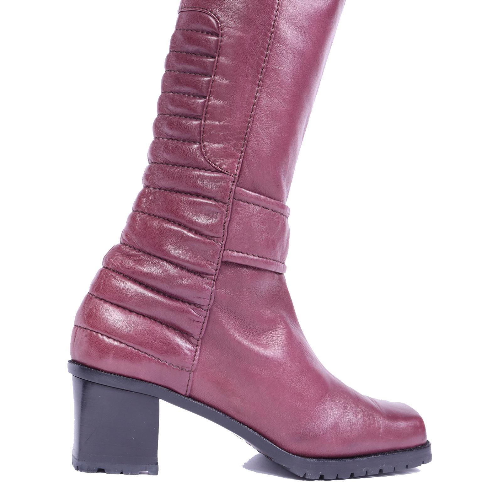 Vintage Claude Montana Thigh High Leather Deep Aubergine Fine Leather Boots 1