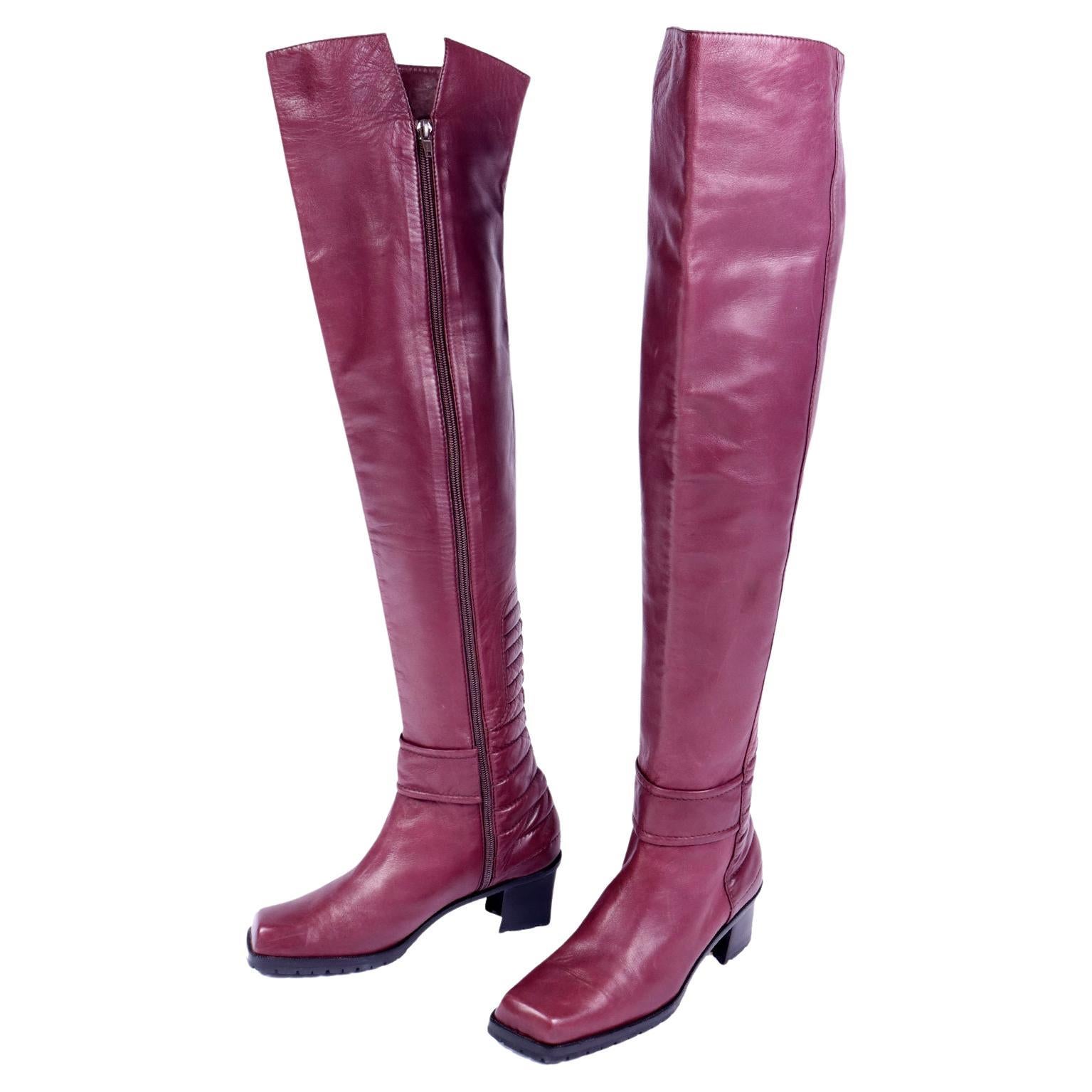 Vintage Claude Montana Thigh High Leather Deep Aubergine Fine Leather Boots  at 1stDibs