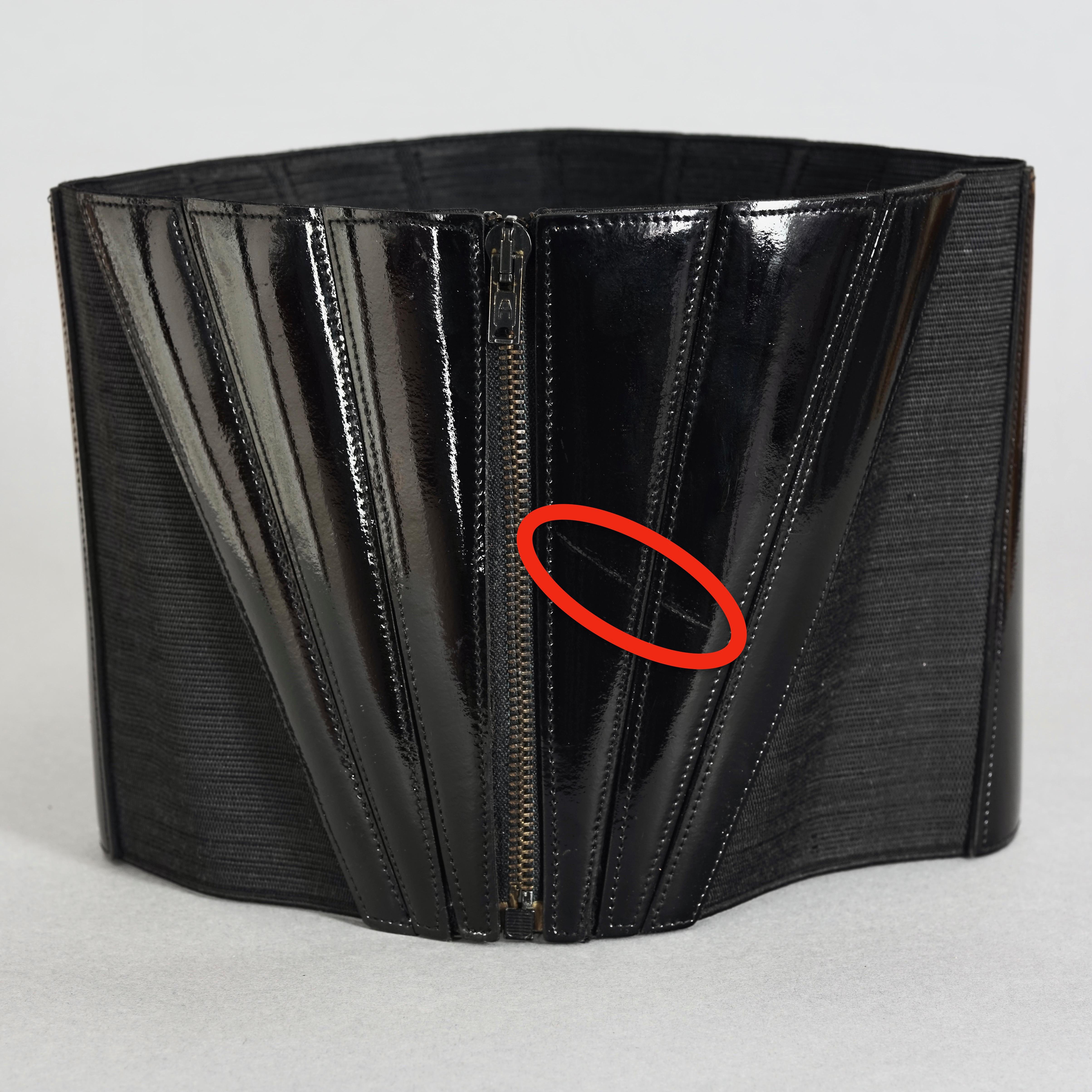 Vintage CLAUDE MONTANA Wide Black Patent Leather Elastic Corset Obi Belt 4