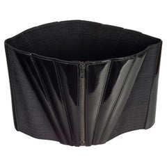 Retro CLAUDE MONTANA Wide Black Patent Leather Elastic Corset Obi Belt