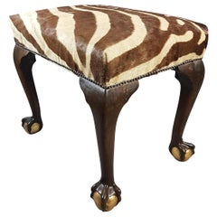 Vintage Claw and Ball Stool Covered in Zebra Hyde, 1920s