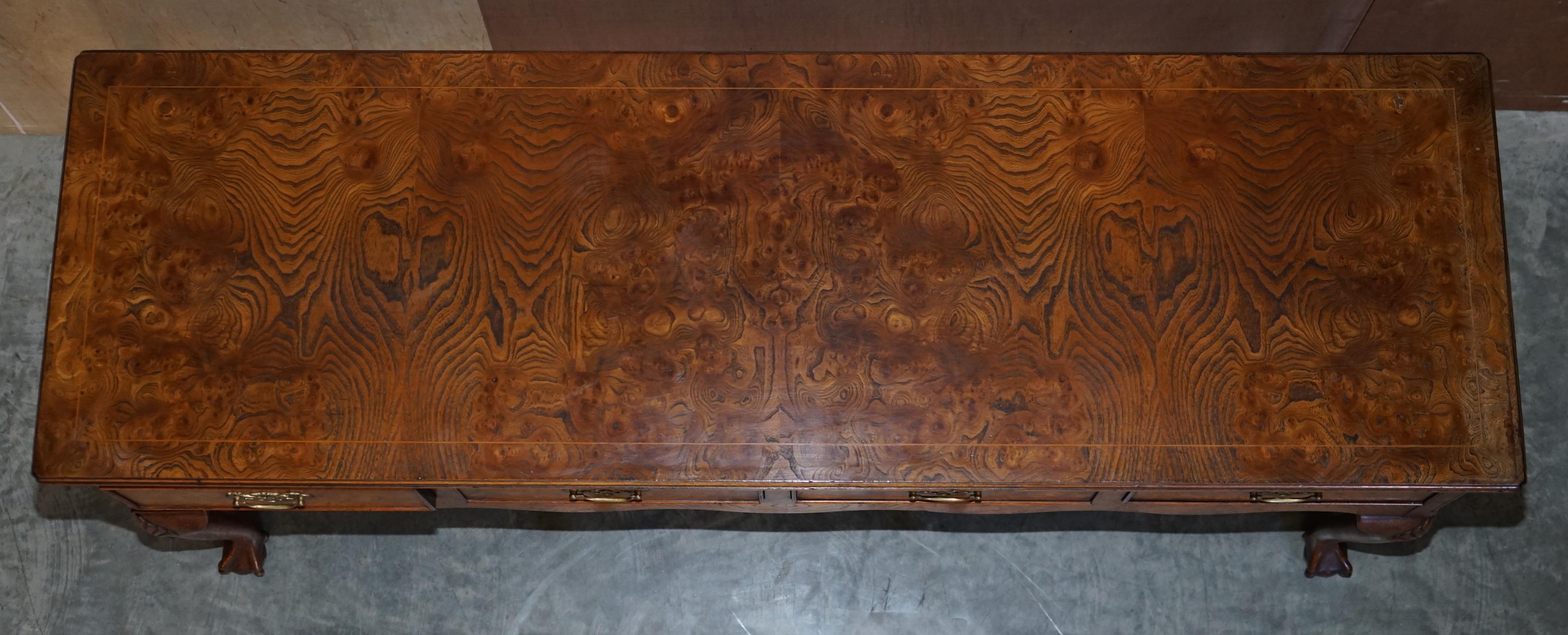 Vintage Claw & Ball Feet Burr Elm Sideboard Console Table Four Large Drawers 5