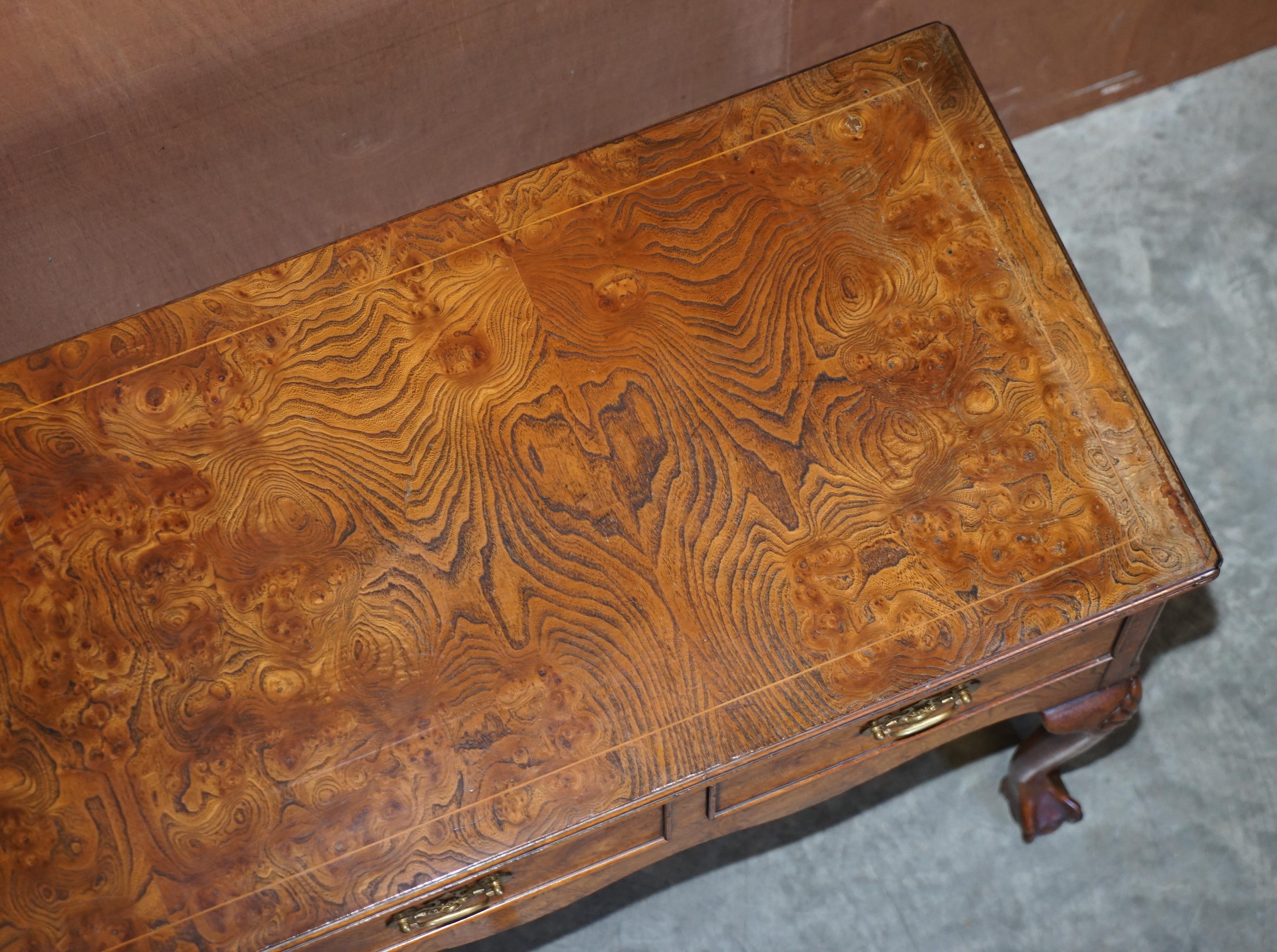 Vintage Claw & Ball Feet Burr Elm Sideboard Console Table Four Large Drawers 8