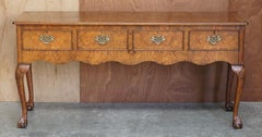 Vintage Claw & Ball Feet Burr Elm Sideboard Console Table Four Large Drawers