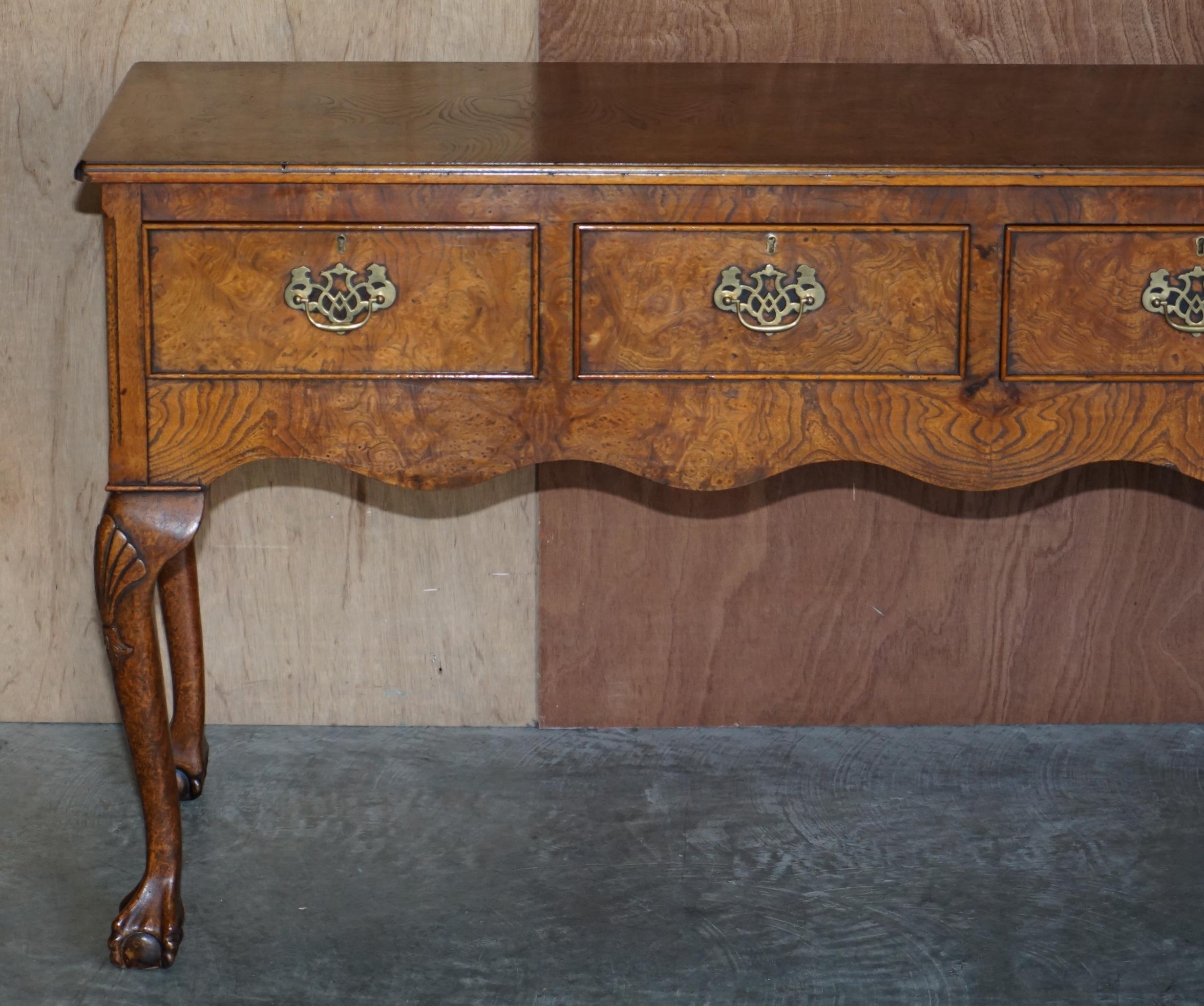 Georgian Vintage Claw & Ball Feet Burr Elm Sideboard Console Table Four Large Drawers