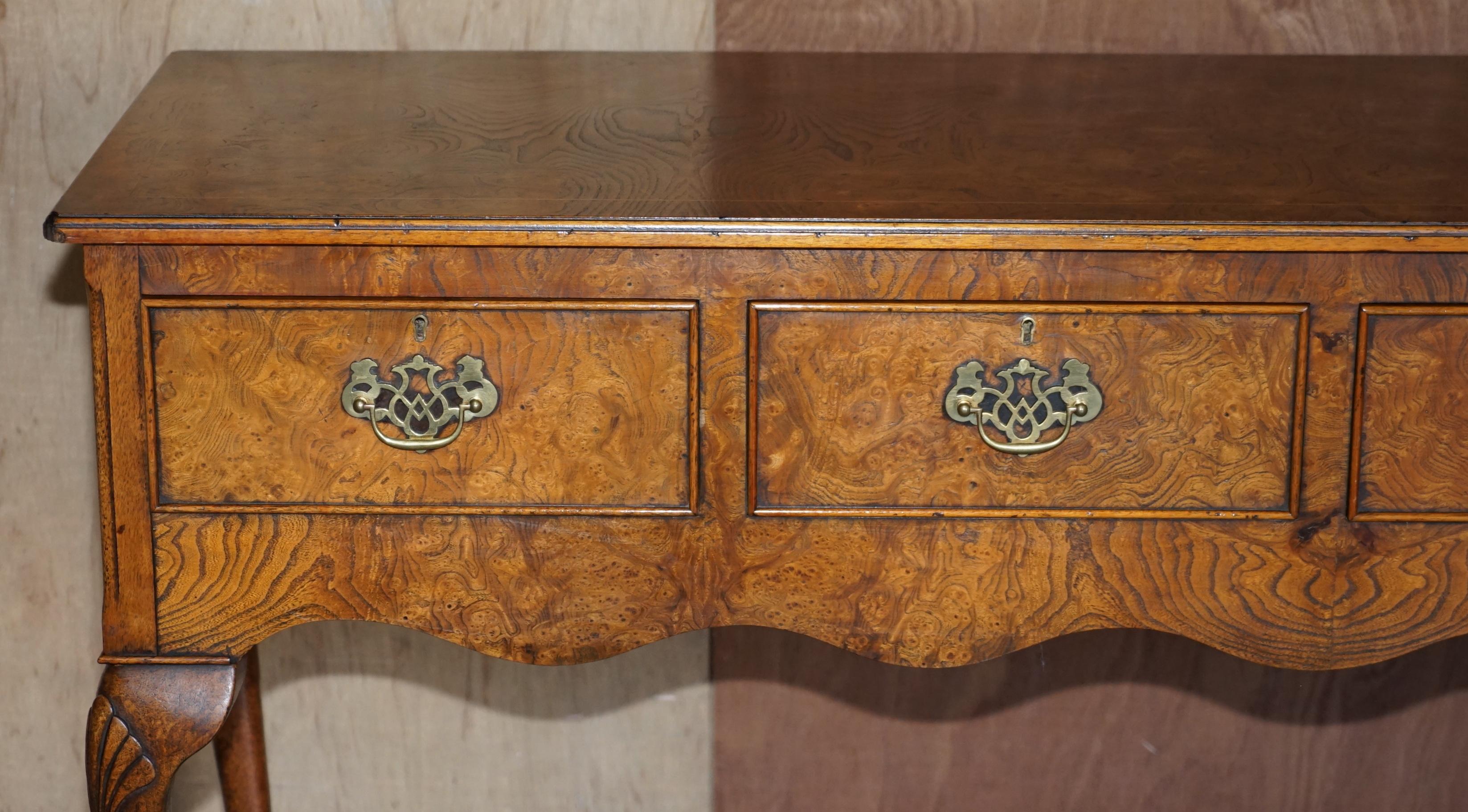 Hand-Crafted Vintage Claw & Ball Feet Burr Elm Sideboard Console Table Four Large Drawers
