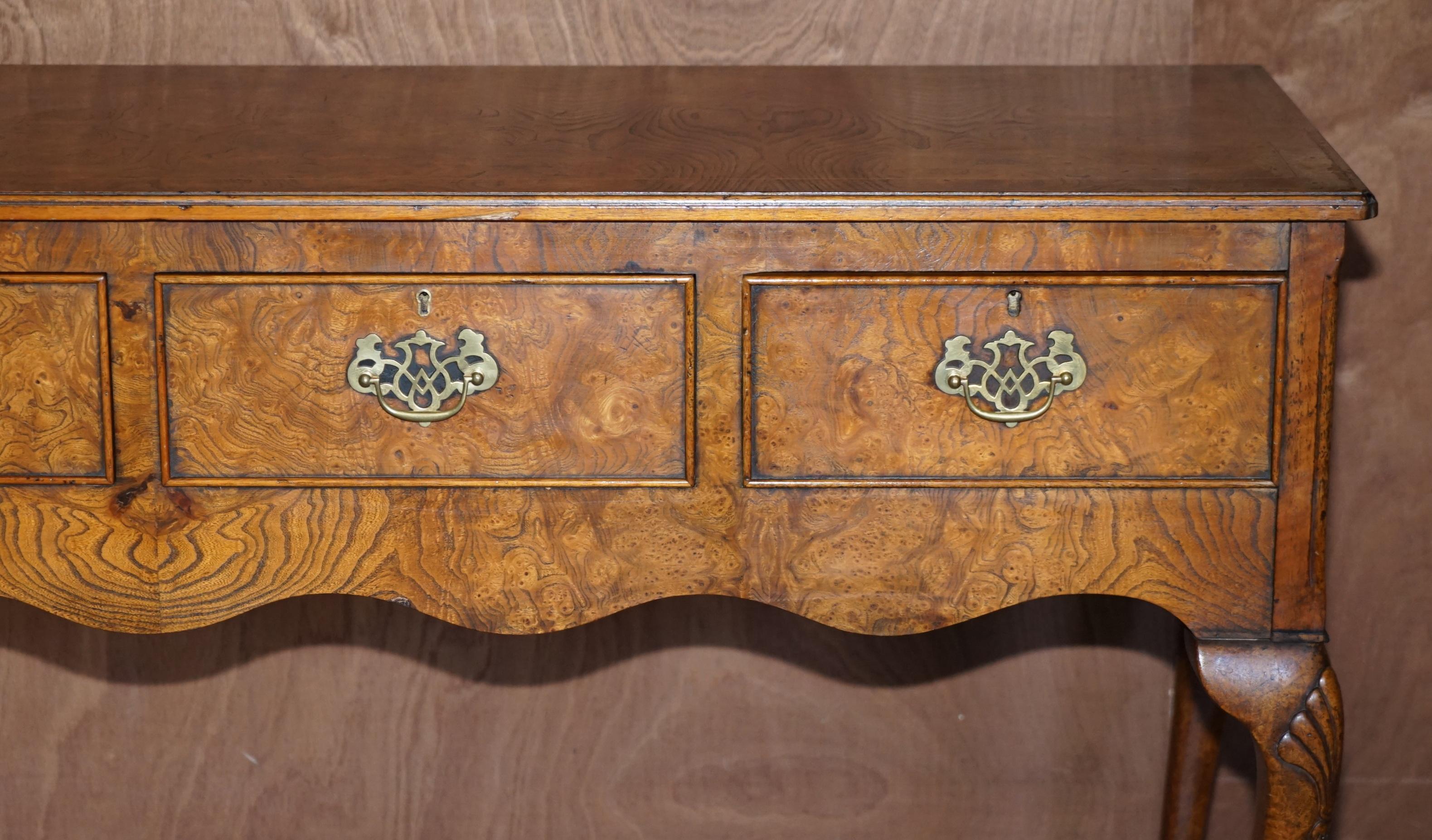 Vintage Claw & Ball Feet Burr Elm Sideboard Console Table Four Large Drawers In Good Condition In West Sussex, Pulborough