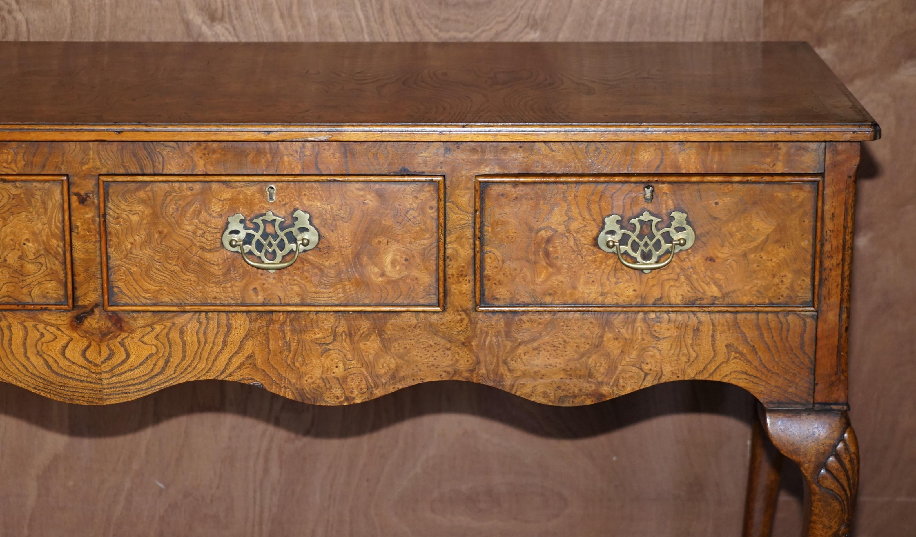 19th Century Vintage Claw & Ball Feet Burr Elm Sideboard Console Table Four Large Drawers