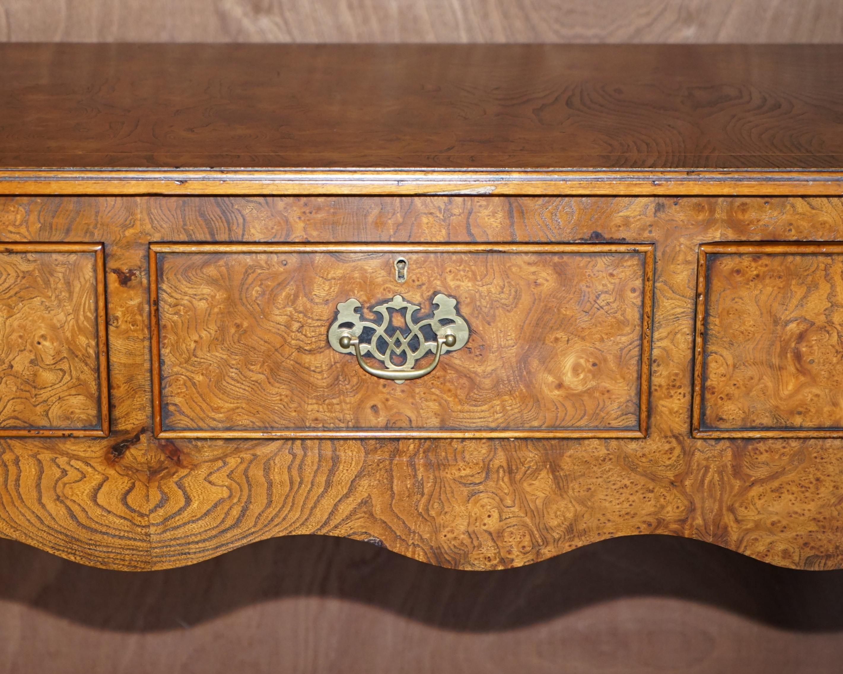 19th Century Vintage Claw & Ball Feet Burr Elm Sideboard Console Table Four Large Drawers