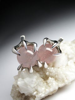 Vintage-Silber-Ohrhänger mit Rosenquarz, Deutschland, Steine: 1 cm