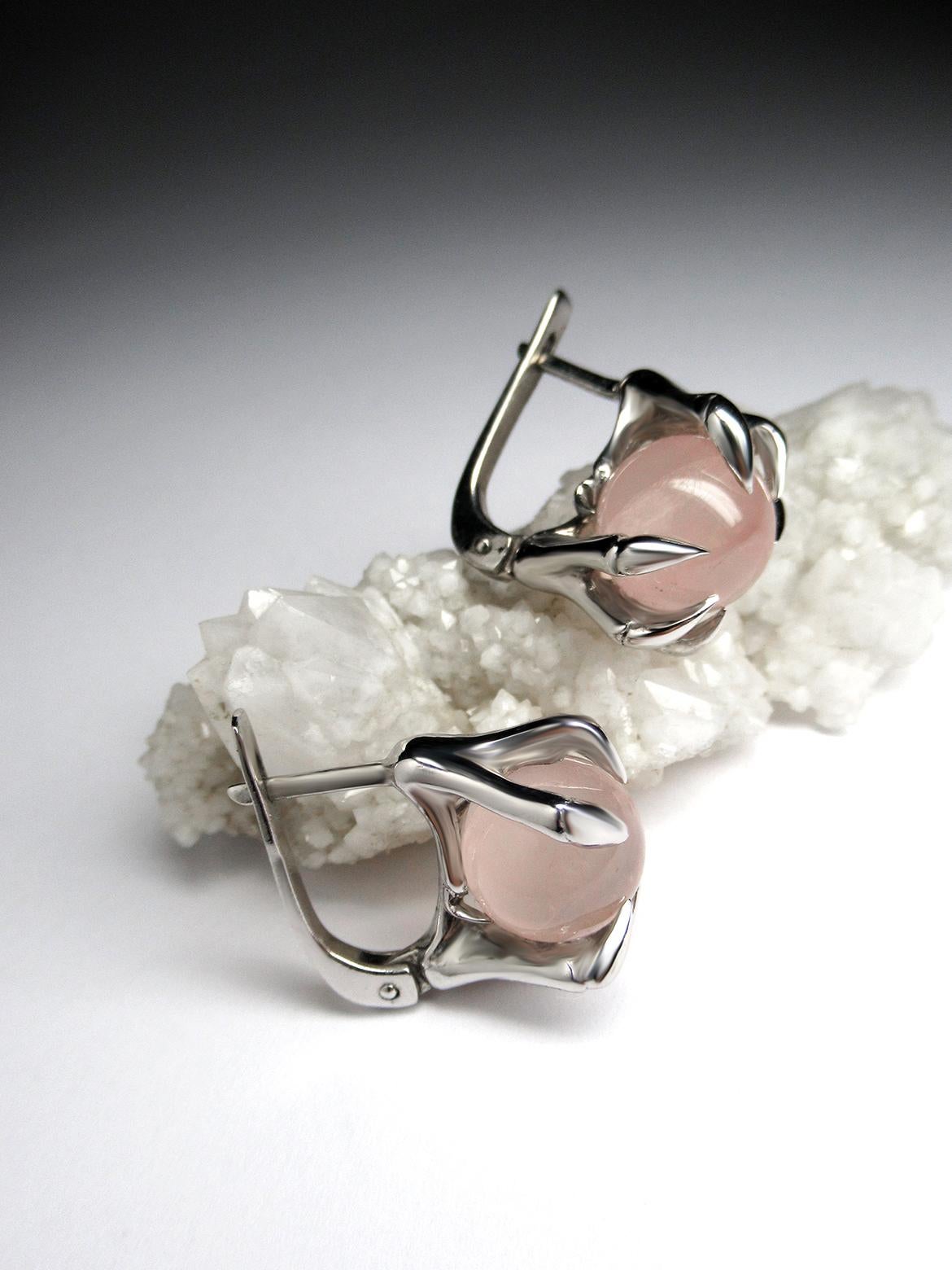 Vintage Claw Rose Quartz SIlver Earrings For Sale 1