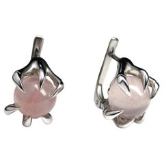 Vintage Claw Rose Quartz SIlver Earrings