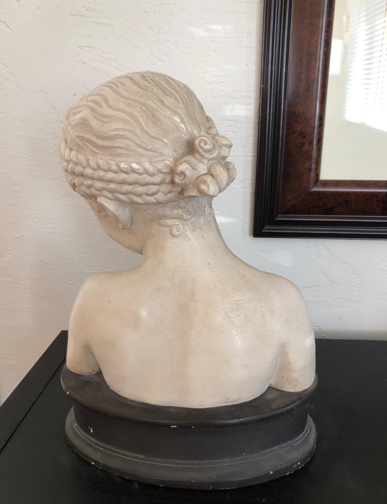 Vintage Clay Bust of Young Girl In Good Condition For Sale In Encinitas, CA