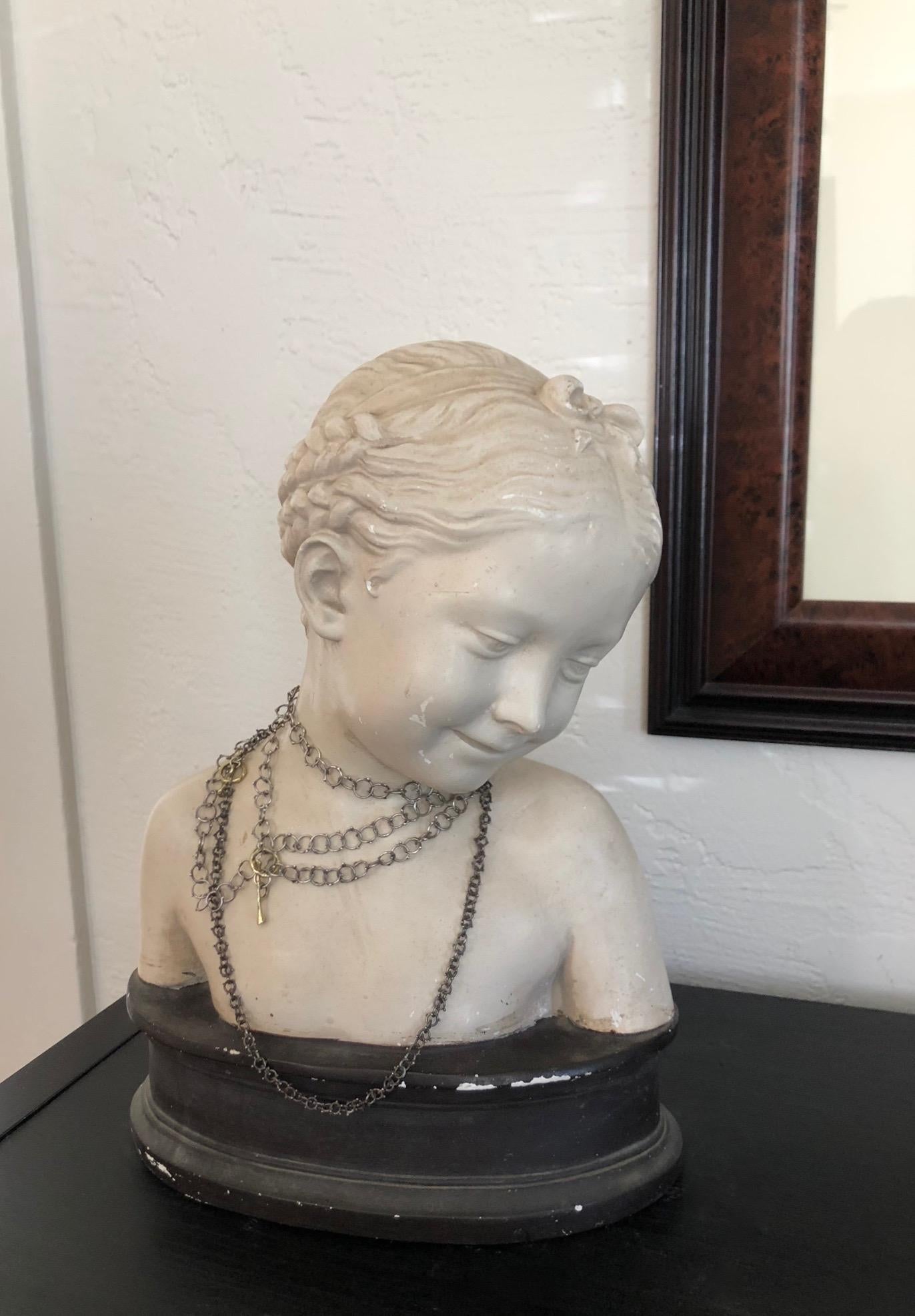 Vintage Clay Bust of Young Girl For Sale 2