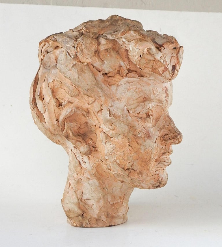 Vintage Clay Head Bust of Young Man Sculpture For Sale at 1stDibs