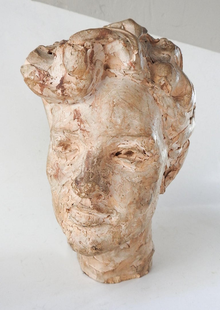 Vintage Clay Head Bust of Young Man Sculpture For Sale at 1stDibs