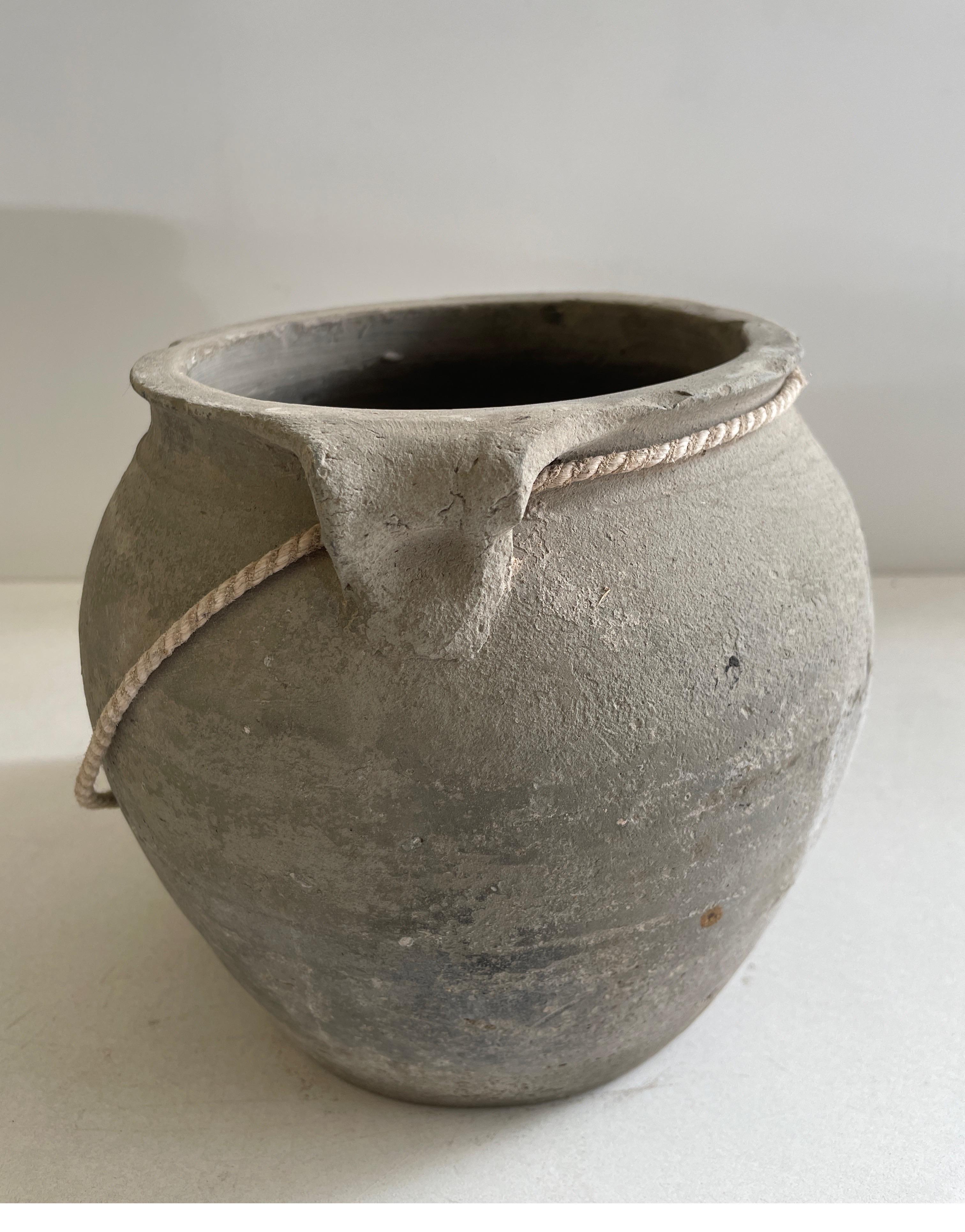 20th Century Vintage Clay Oil Pottery in Light Gray Earth Tones