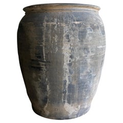 Vintage Clay Pottery in Matte Gray with Patina Large Size