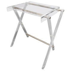 Vintage Clear Acrylic or Lucite Foldable Stand With Chrome Accent.