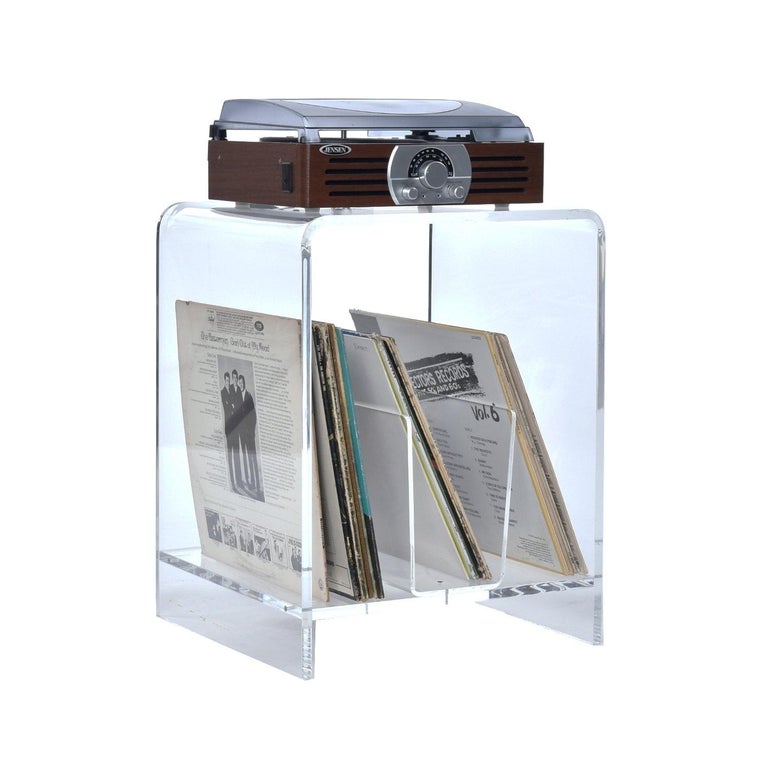 Vintage Clear Acrylic Side Table with Record, Magazine, or File Storage ...