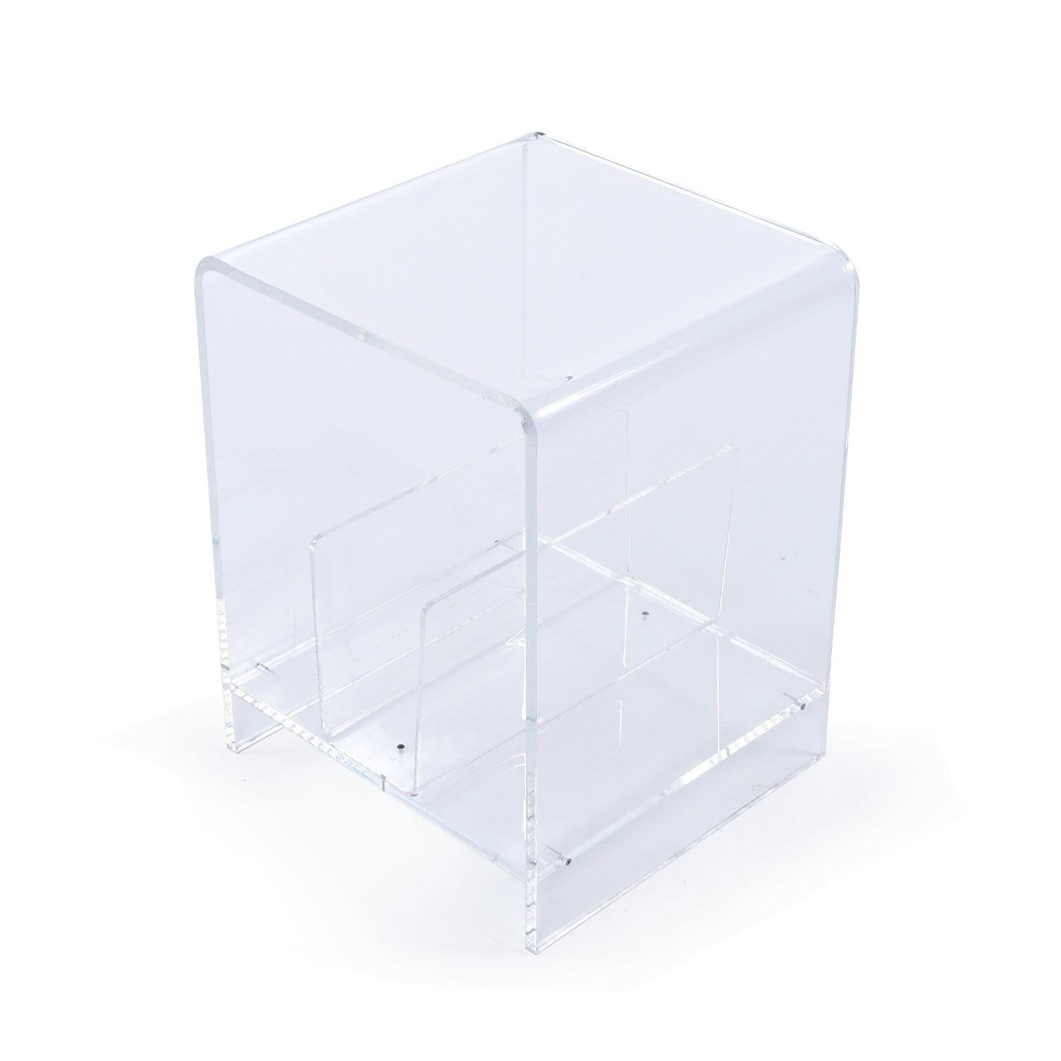 Post-Modern Vintage Clear Acrylic Side Table with Record, Magazine, or File Storage